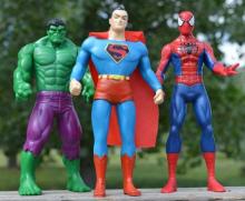 popular action figures, hulk, superman, and spiderman